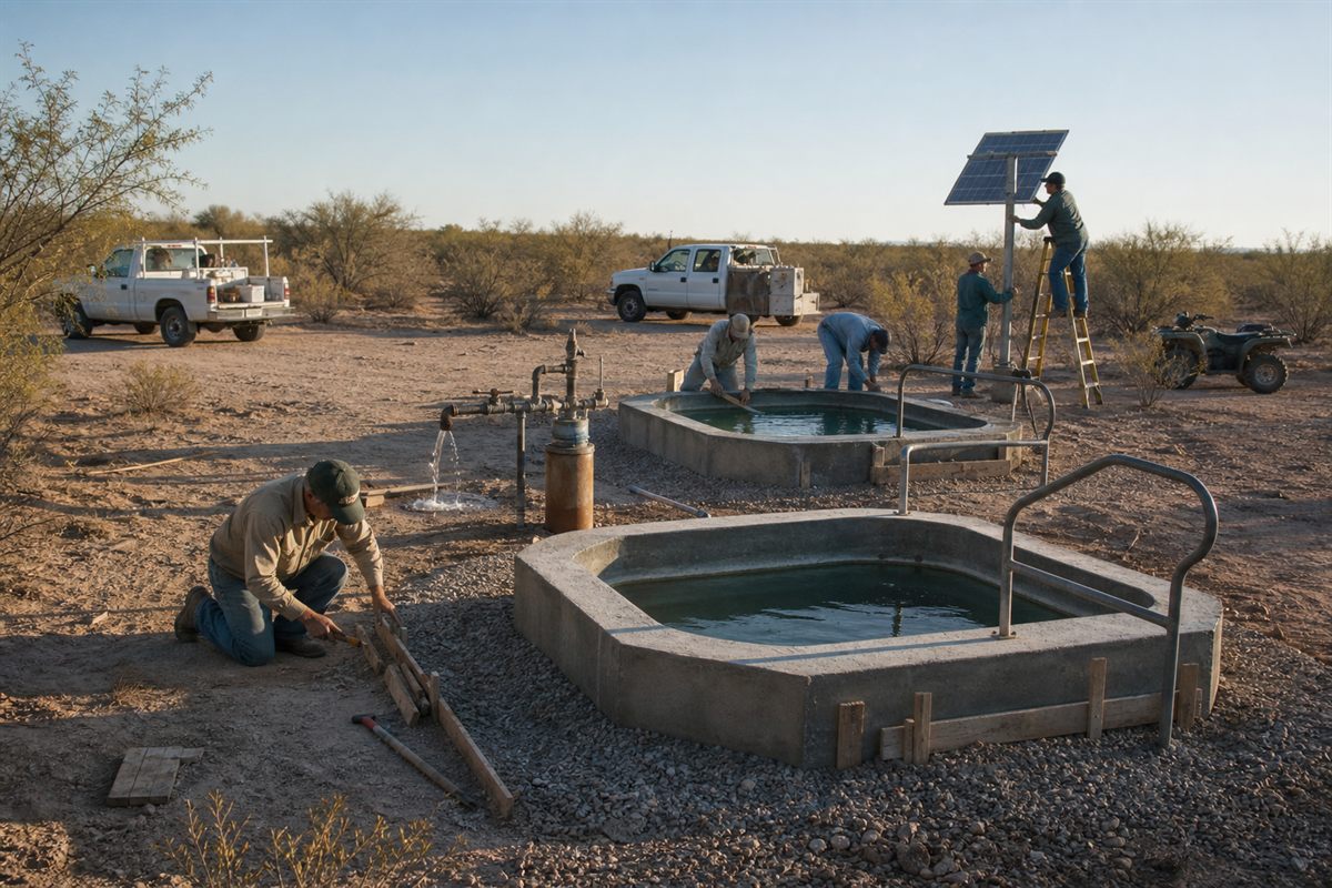 Construction of the soaking tubs, campground and vault toilets at Hot Well Dunes in the early 1990s