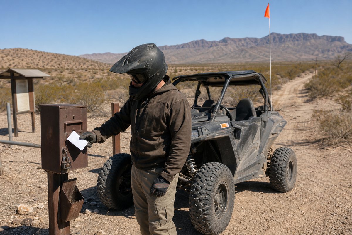 The self-pay fee station near the Hot Well Dunes entrance where the per-vehicle day fee is deposited